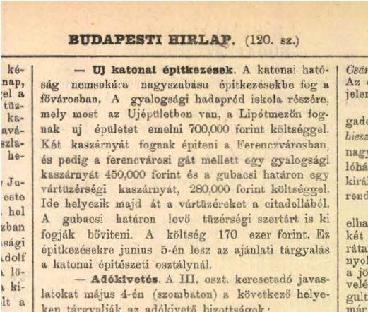 A több, mint 100 méter hosszú, traktusonként változó (14, 19 m) szélességű, pince, földszint és 2 emeletes épület épült: 1897-ben, a Báró Laudon vártüzérségi laktanya legénységi szállásaként 1916-tól