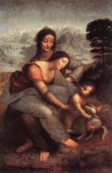 Leonardo: Szent Anna harmadmagával 1510 körül, Párizs, Louvre 130x168cm, olaj, fa Firenzei