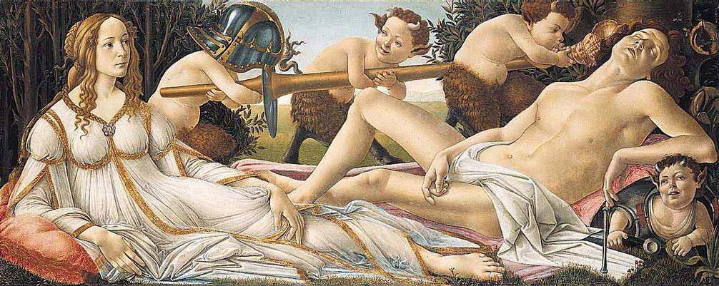 Botticelli: Vénusz és Mars (1843) Vénusz / Mars / szatírok játszanak Kicsi térmélység Az
