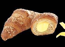 36x100 g 18% Új Barna Croissant szezámmaggal teljes kiörlésű 70 g 60x70 g 18% 165-175 22-25 Patkó alakú francia croissant VDM KB4, KE Csokoládés, vajas
