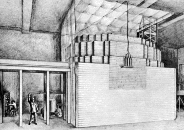 Ismétlés: A Chicago-i Egyetem tornacsarnoka nézőtere alatt létrehozott első atommáglya, a második tűzgyújtás (1942. december 2.