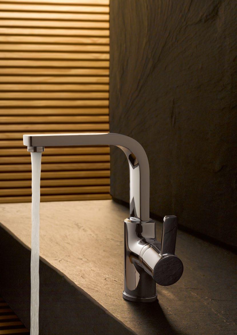 KLUDI VersatilityPlus Több tér a kifolyó alatt több lehetőség A magas és elfordítható kifolyó még ergonomikusabb használatot tesz lehetővé, akár pultra ültetett mosdó esetén is, hiszen hosszabb a