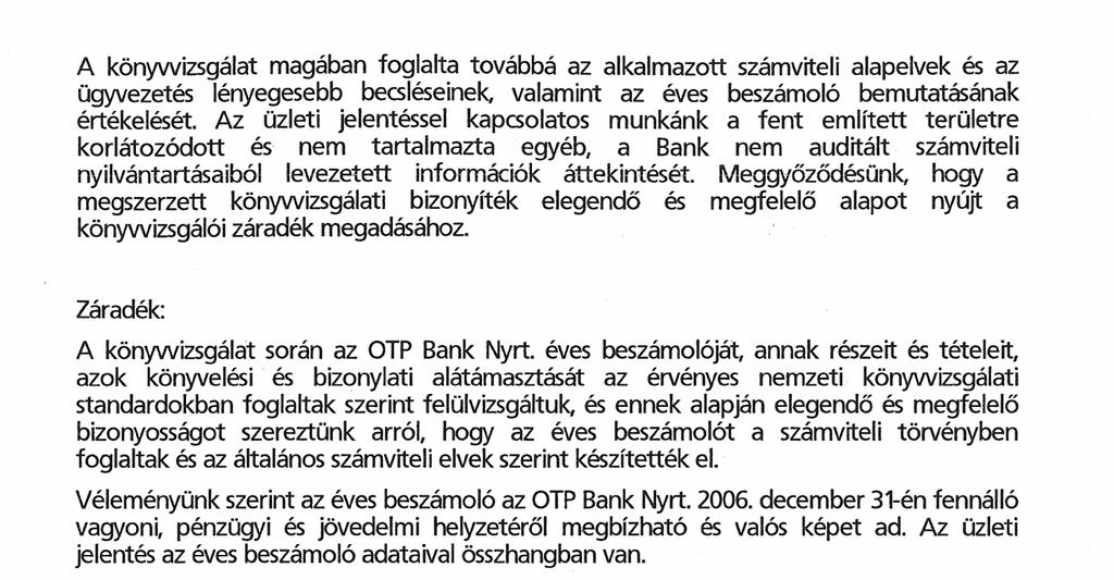 A KÖNYVVIZSGÁLÓ JELENTÉSEI A TÁRSASÁG