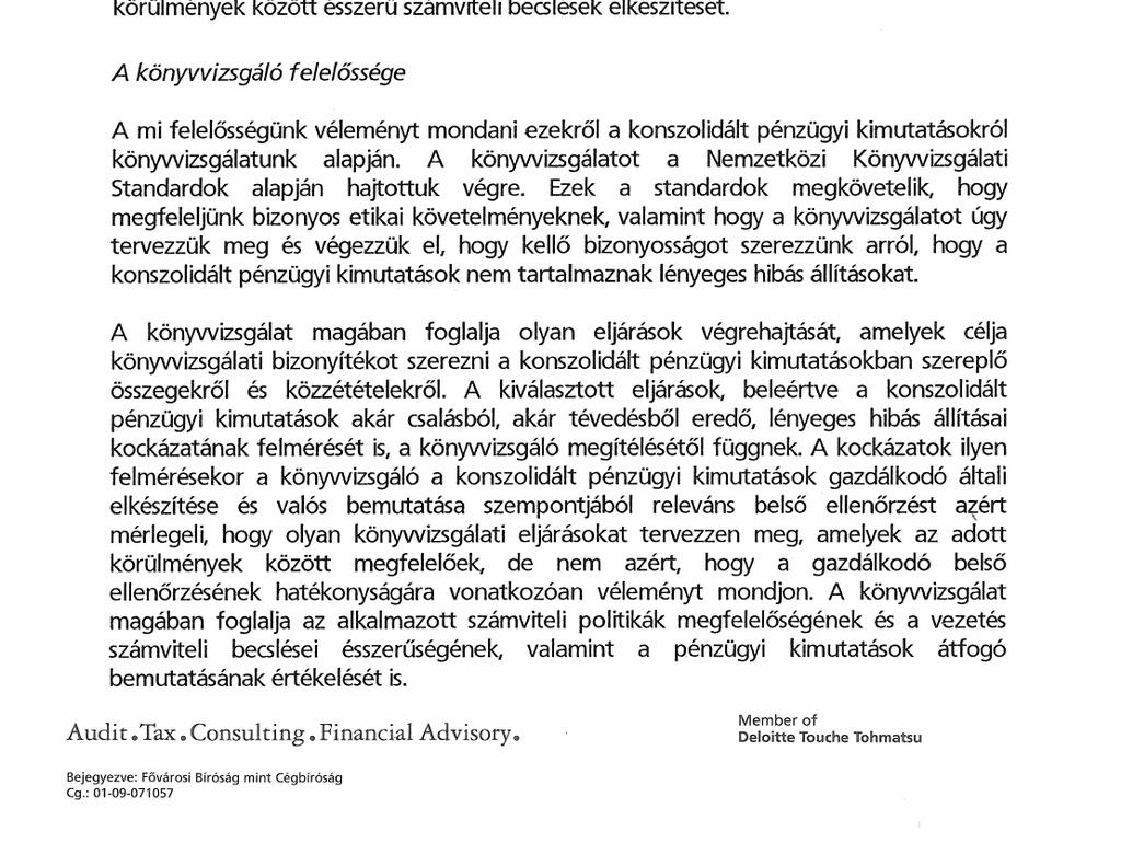 A KÖNYVVIZSGÁLÓ JELENTÉSEI A TÁRSASÁG