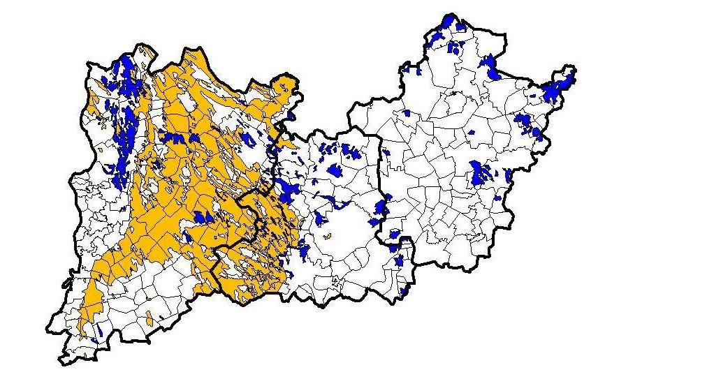 A rossz vízgazdálkodású homoktalajok (sárga) kiterjedése a Dél-Alföldi régió területén A gyenge