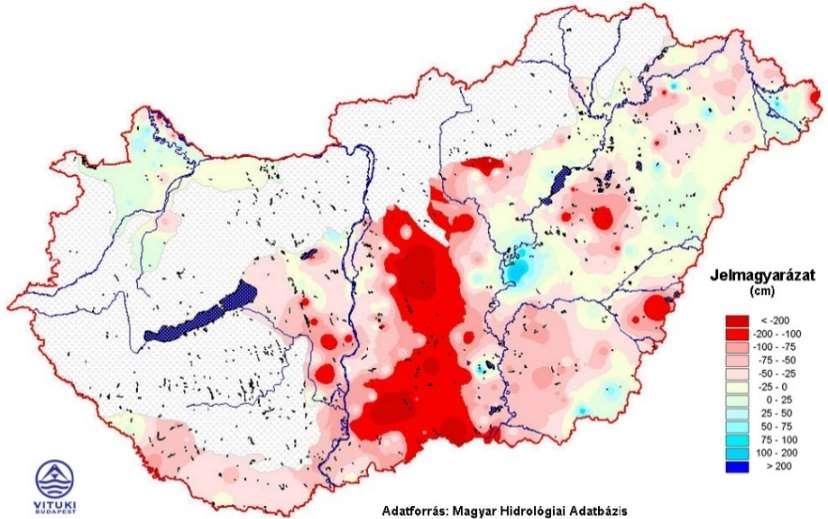 talajvízszintjének eltérése az 1956 1960-tól Az 1971