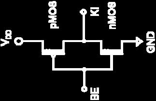 1. kis tápfeszültség: V DD < V Tn + V Tp egyszerre csak az egyik tranzisztor vezet V DD 2.