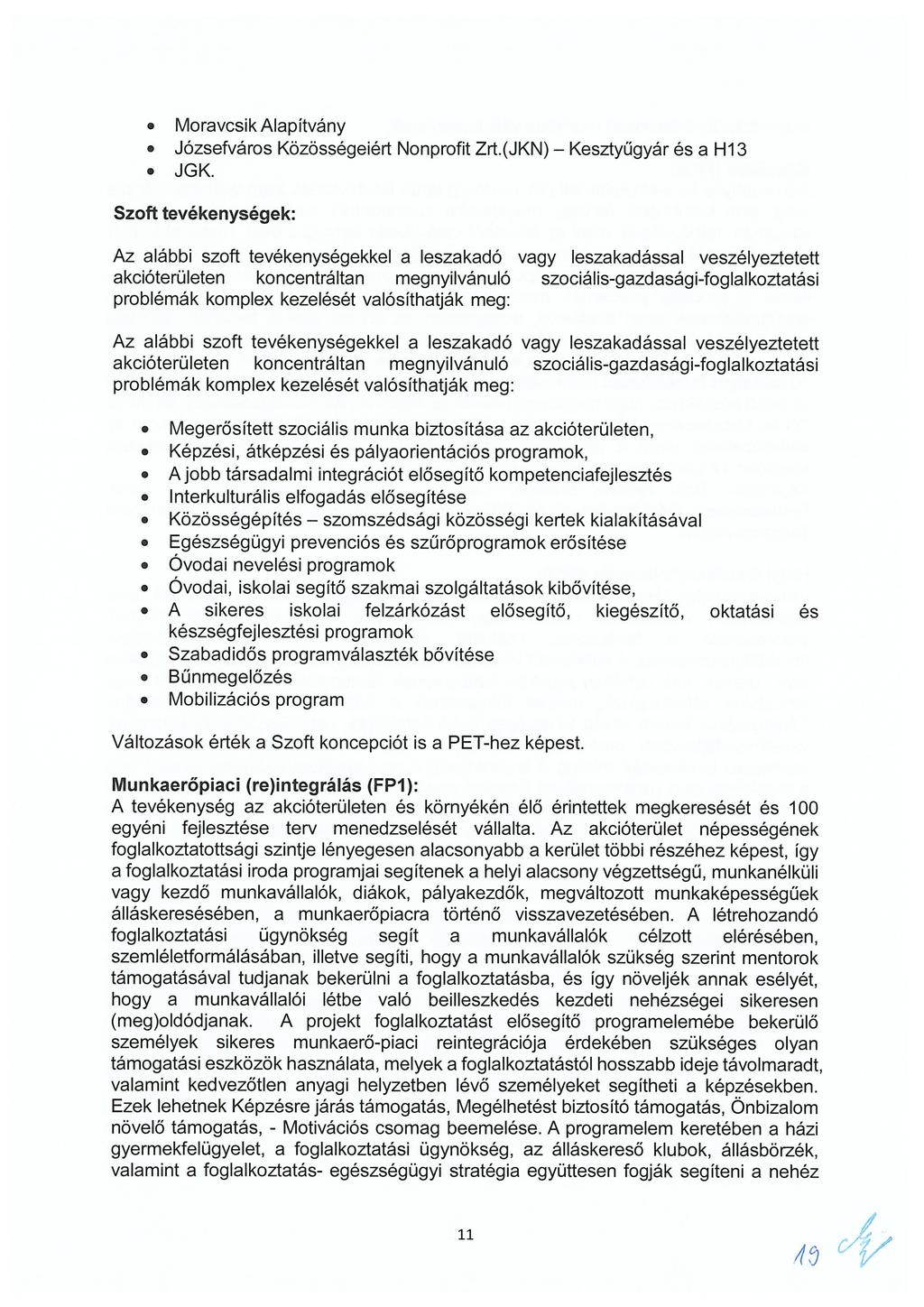 Moravcsik Alapítvány Józsefváros Közösségeiért Nonprofit Zrt.(JKN) Kesztyűgyár és a H13 JGK.