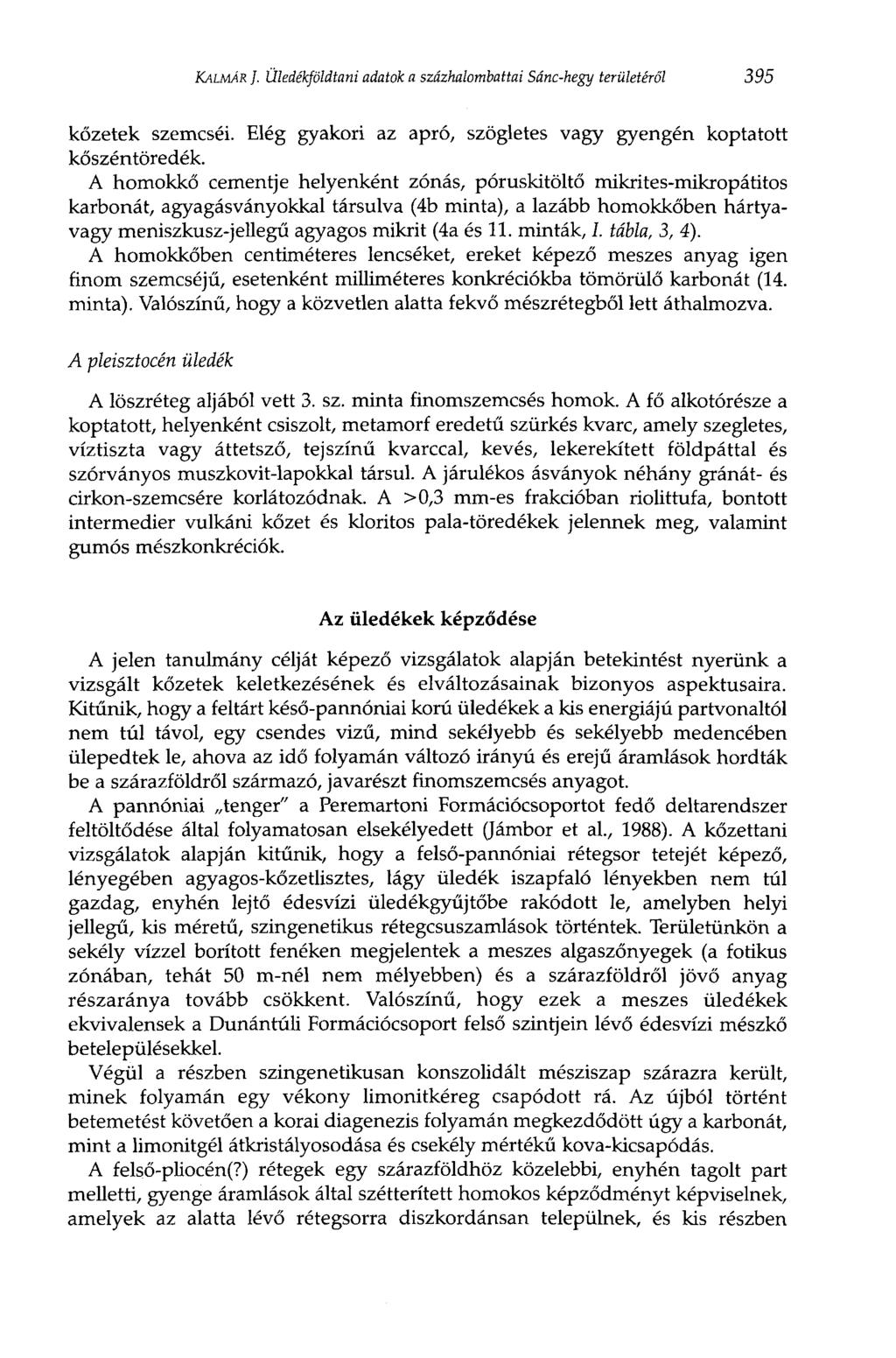 KALMÁR J. Ükdékföldtani adatok a százhalombattai Sánc-hegy területéről 395 kőzetek szemcséi. Elég gyakori az apró, szögletes vagy gyengén koptatott kőszéntöredék.