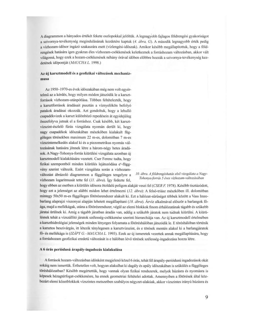 A diagrammon a hányados értékét fekete oszlopokkal jelöltük. A legnagyobb fajlagos földrengési gyakoriságot a szivomya-tevékenység megindulásának kezdetére kaptuk (4. ábra, G).