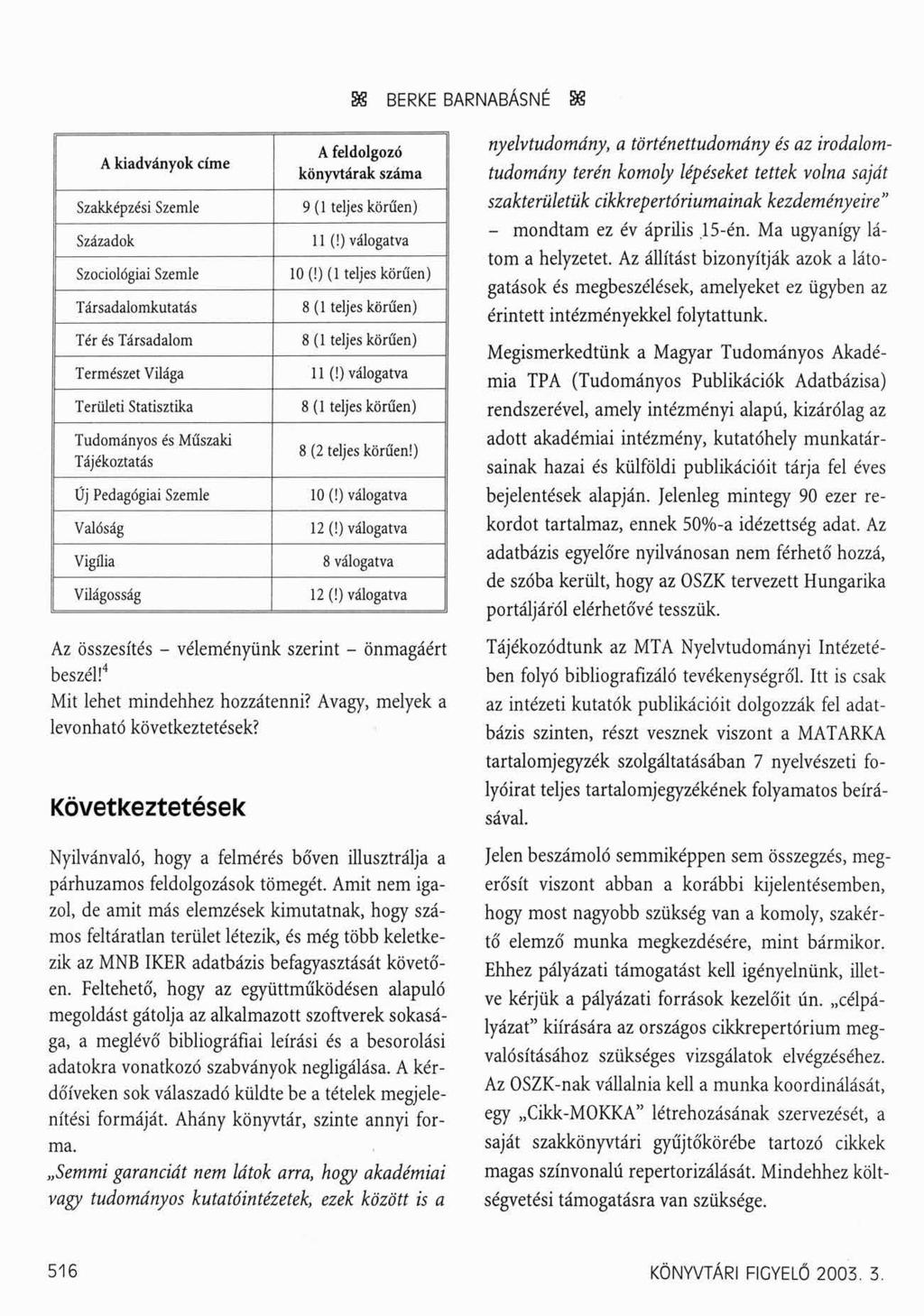 S8 BERKE BARNABÁSNÉ S@ A feldolgozó A kiadványok címe.