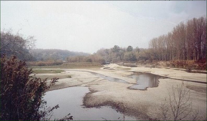 15. ábra. Kiszáradt folyómeder 1993-ban a Szigetközben (Hajósy Adrienn felvétele) Erre a lehetőségre a Duna kiszáradásának természeti súlyánál fogva kevesen gondolhattak.