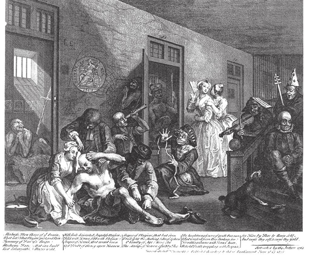 5.4. A Bethlem 95 A kép azért is jelentős, mert az aranyifjú züllésének drámai ábrázolása mellett Hogarth kendőzetlenül ábrázolja a 18.