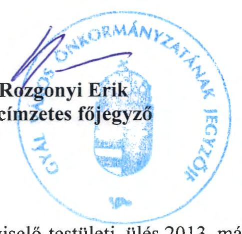 Gyál Város Önkormányzatának Képviselő-testülete 9 - - O nem szavazattal - O tartózkodással az alábbi 113/2013.(V.21.) sz.