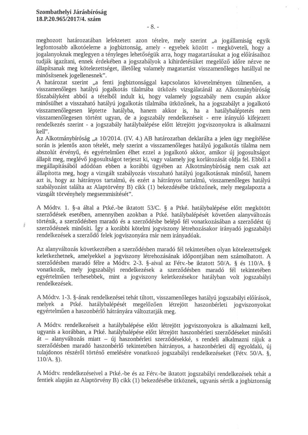 Szombathelyi Járásbíróság 18. P. 20. 965/2017/4.