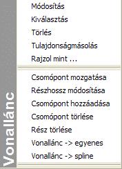 890 11.3. Vonallánc A Helyi Ikon menüből: A vonalláncra kattintva megjelennek a főbb vonallánc módosító utasítások ikonjai: A csomópontokra vonatkozó módosító parancsok leírását lásd a 7.