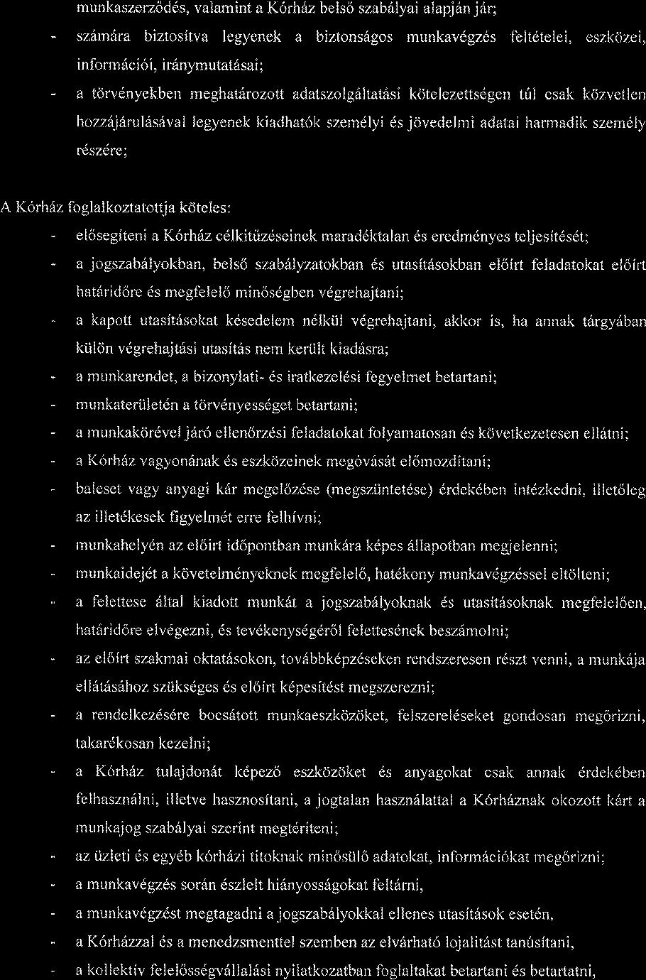munl(aszerzddds, valamint a K6rh6z belso szab lyai alapjdn jhr; - szitmdra biztositva legyenek a biztonsiigos munl<avdgzds feltdtelei, eszkdzei, inforrniicioi, ir6nymutat6sai ; - a torvdnyekben