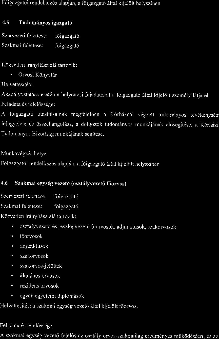 Foi gazgat6i rendell<ezds alapj 6n, a foigazgat6 6ltal kij e 16lt helyszfnen 4,5 Tudomdnyos igazgat6 Szervezeti felettese: f6igazgato Szaf<mai felettese: foigazgato I(cjzvetf en irilnyitdsa ai6