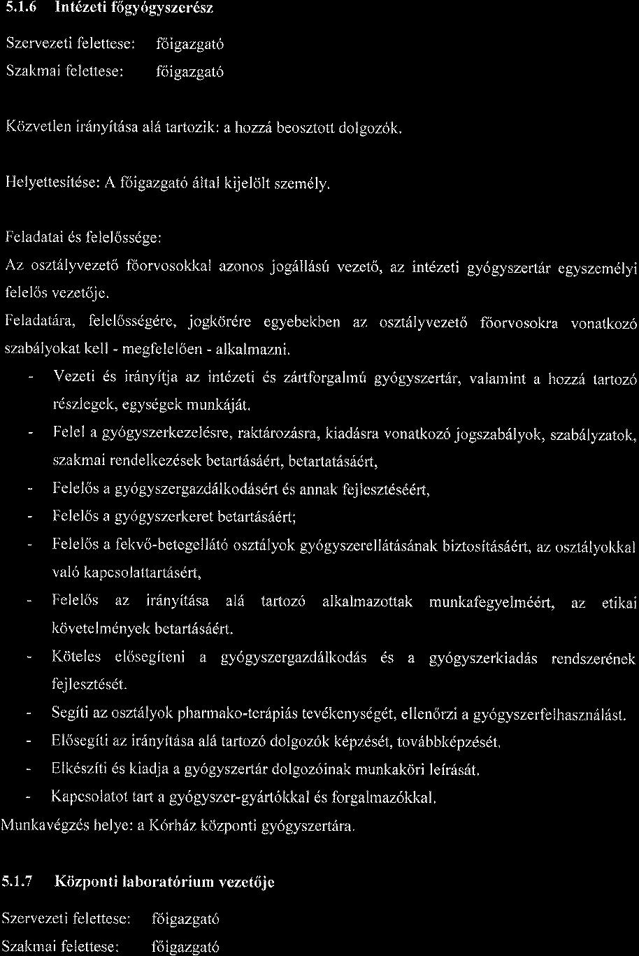 5.1.6 Int6zeti frigy6gyszer6sz Szervezeti felettese: foigazgat6 Szaf<mai felettese: foigazgat6 Kozvet I en ir6nyft6sa a16 tartozik: a hozzit beo sztott do I goz6k.