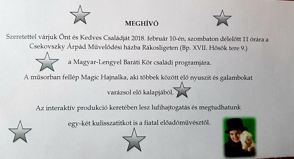 kerületi Lengyel Nemzetiségi Önkormányzat Testülete úgy dönt, hogy Magic Hajnalka 2018.