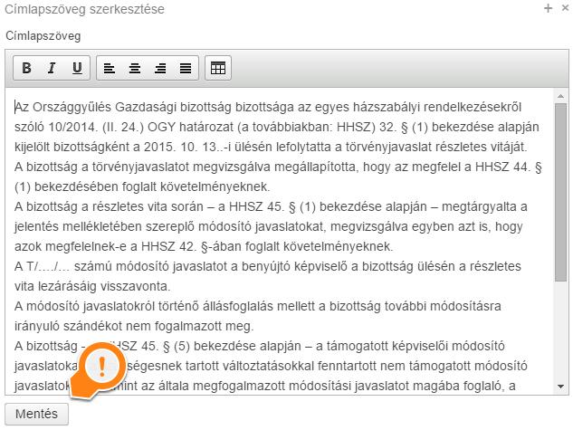 A Címlapszöveg képernyő jobb alsó sarkában található Alapértékek visszaállítása gombbal visszaállítható az eredeti állapot. A jelentés végére lehetőség van.pdf kiterjesztésű dokumentumot (pl.