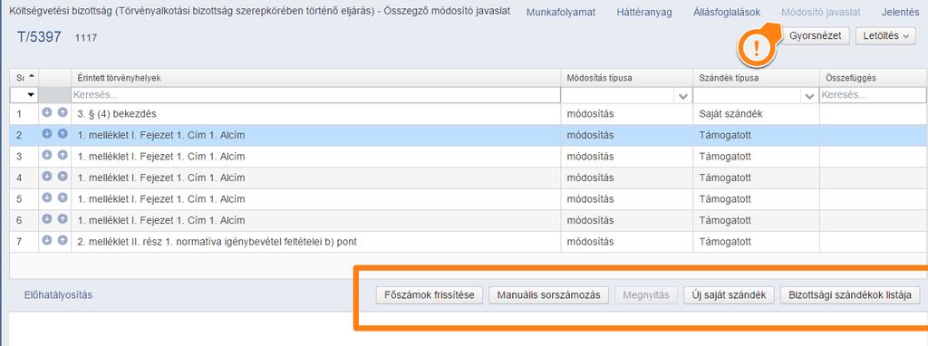 Az Új saját szándék gombra kattintva a saját szándék munkacímének megadása után új saját bizottsági szándék hozható létre a korábban ismertetett módon, illetve ugyanitt van lehetőség be nem nyújtott