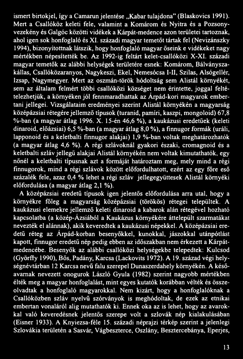 századi magyar temetőt tártak fel (Nevizánszky 1994), bizonyítottnak látszik, hogy honfoglaló magyar őseink e vidékeket nagy mértékben népesítették be. Az 1992-ig feltárt kelet-csallóközi X-XI.