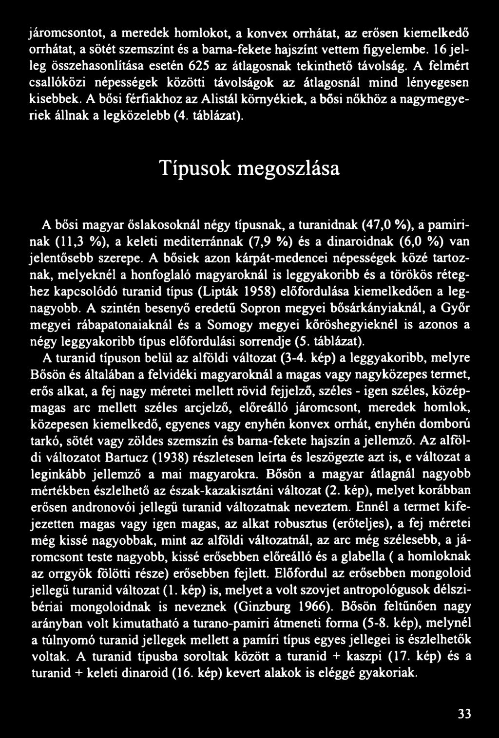 A bősi férfiakhoz az Alistál környékiek, a bősi nőkhöz a nagymegyeriek állnak a legközelebb (4. táblázat).