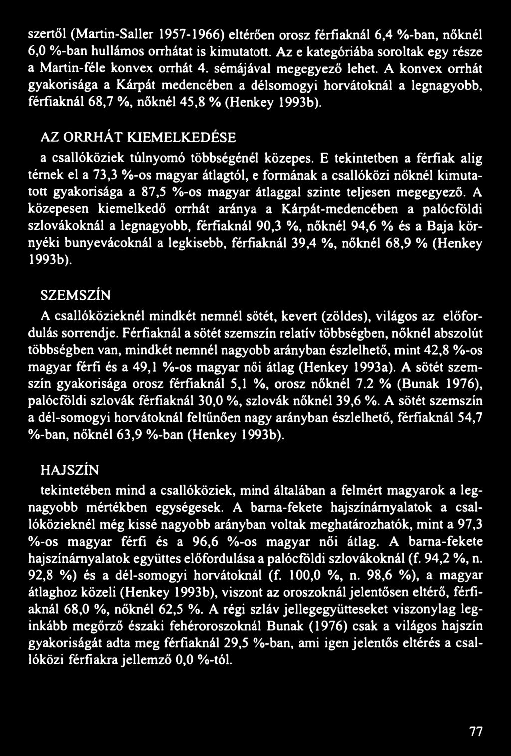 AZ ORRHÁT KIEMELKEDÉSE a csallóköziek túlnyomó többségénél közepes.