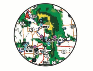 A NEXRAD időjárási Radar megjelenítése Mielőtt megtekinthetné a NEXRAD időjárási radar képét, társítania kell óráját okostelefonjával. Az aktuális helyzetének megfelelő radarképet tudja megtekinteni.