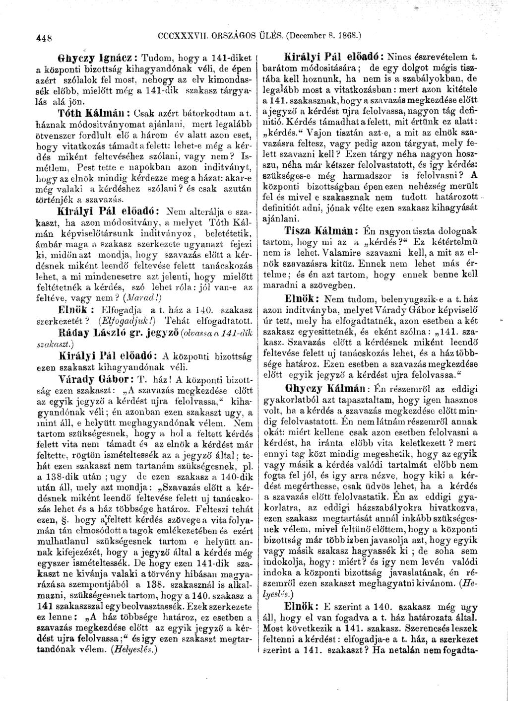 448 CCCXXXVII. ORSZÁGOS ÜLÉS. (December 8. 1868.