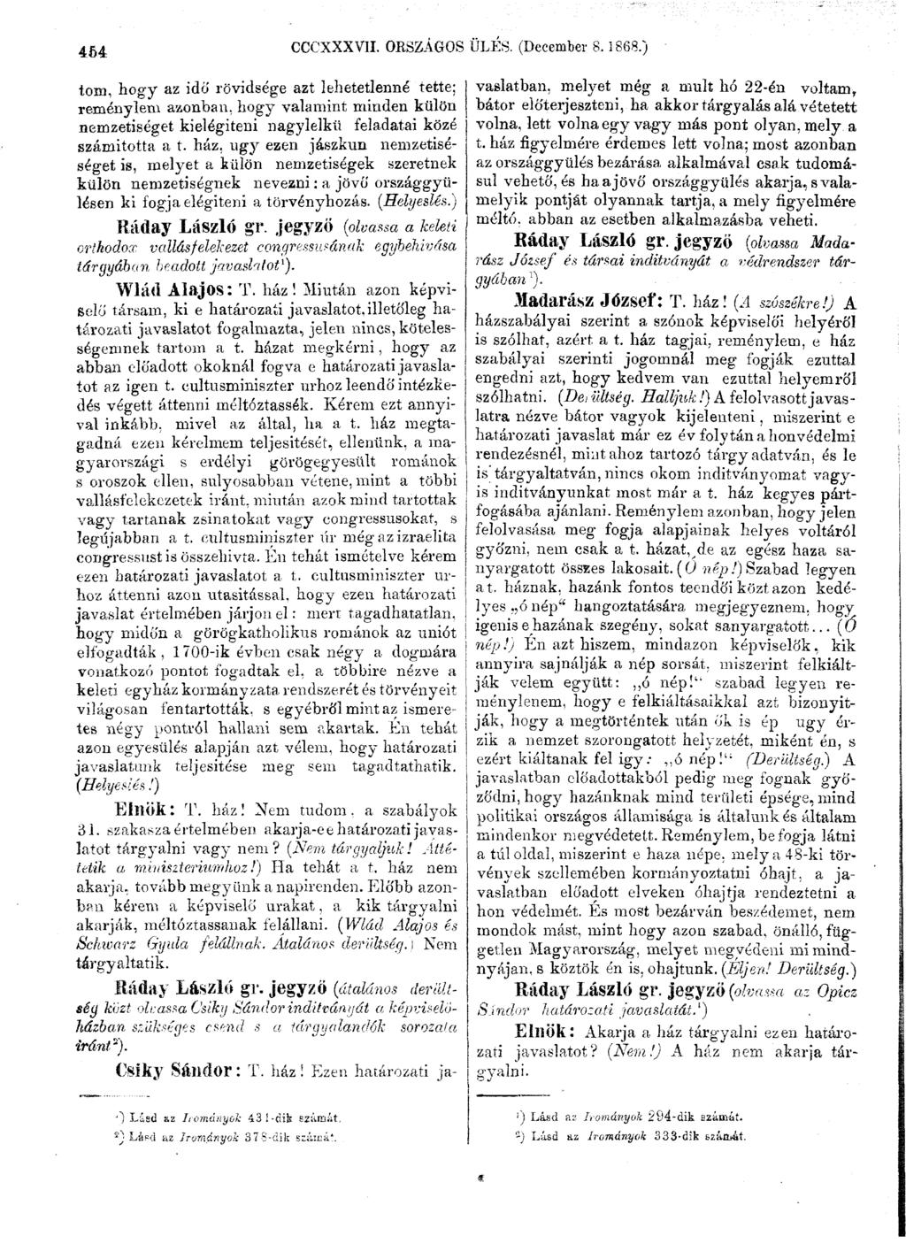 454 CCCXXXV1I. ORSZÁGOS ÜLÉS. (December 8.1868.