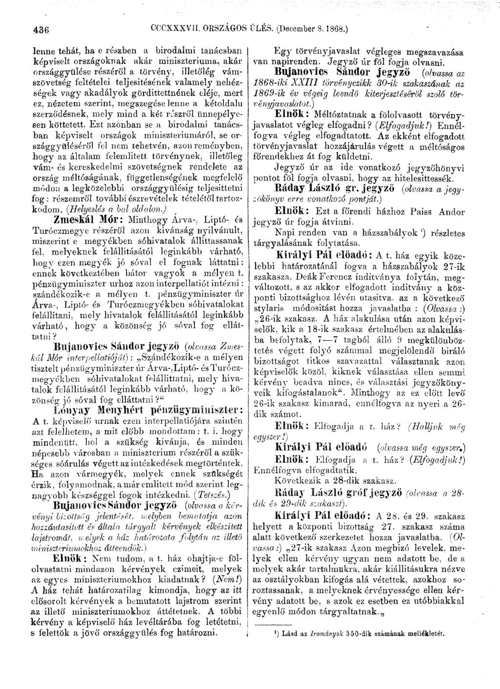 436 CCCXXXVÍI. ORSZÁGOS ÜLÉS. (December 8.1868.