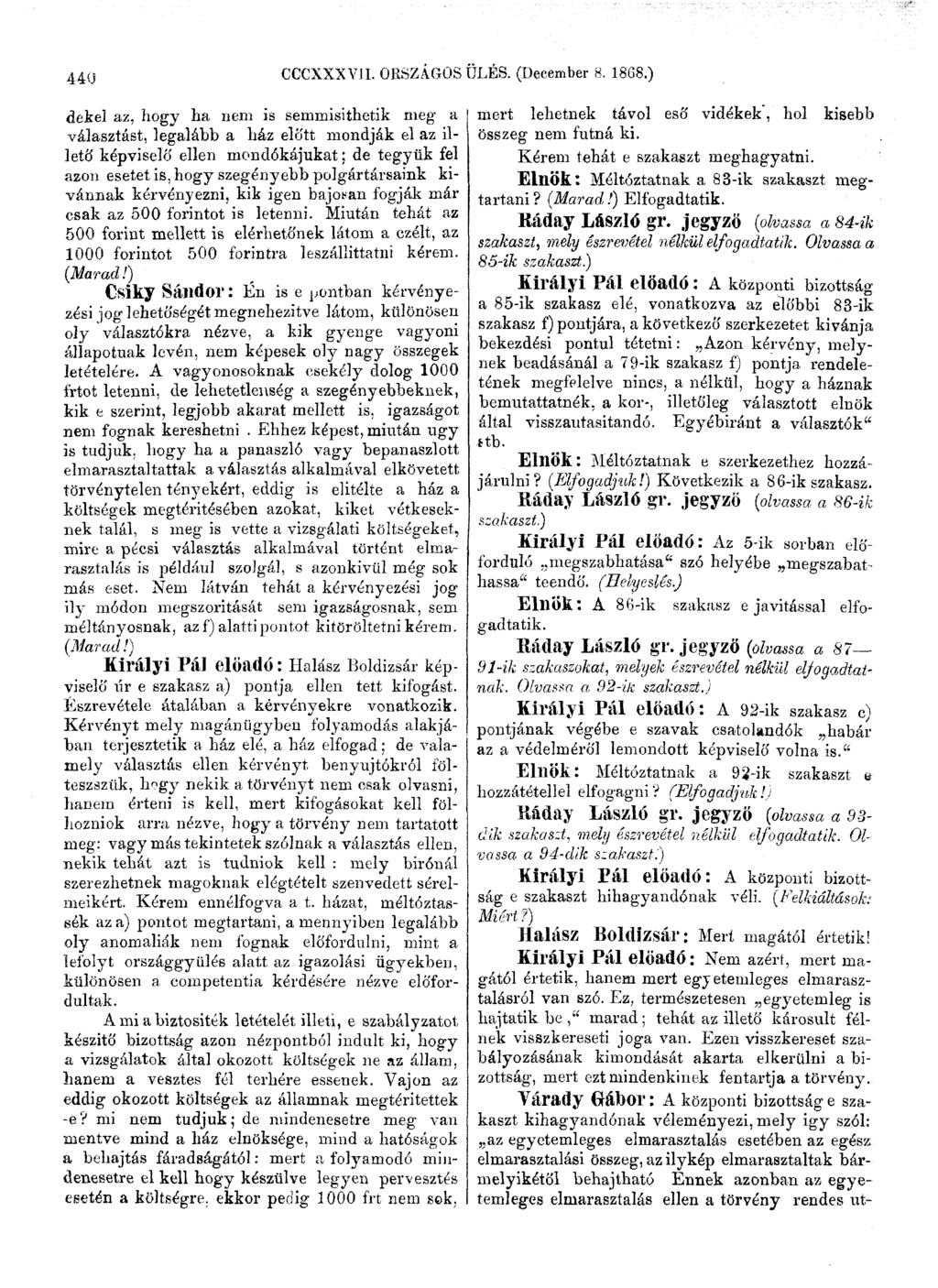 440 CCCXXXVII. ORSZÁGOS ÜLÉS. (December 8. 1868.