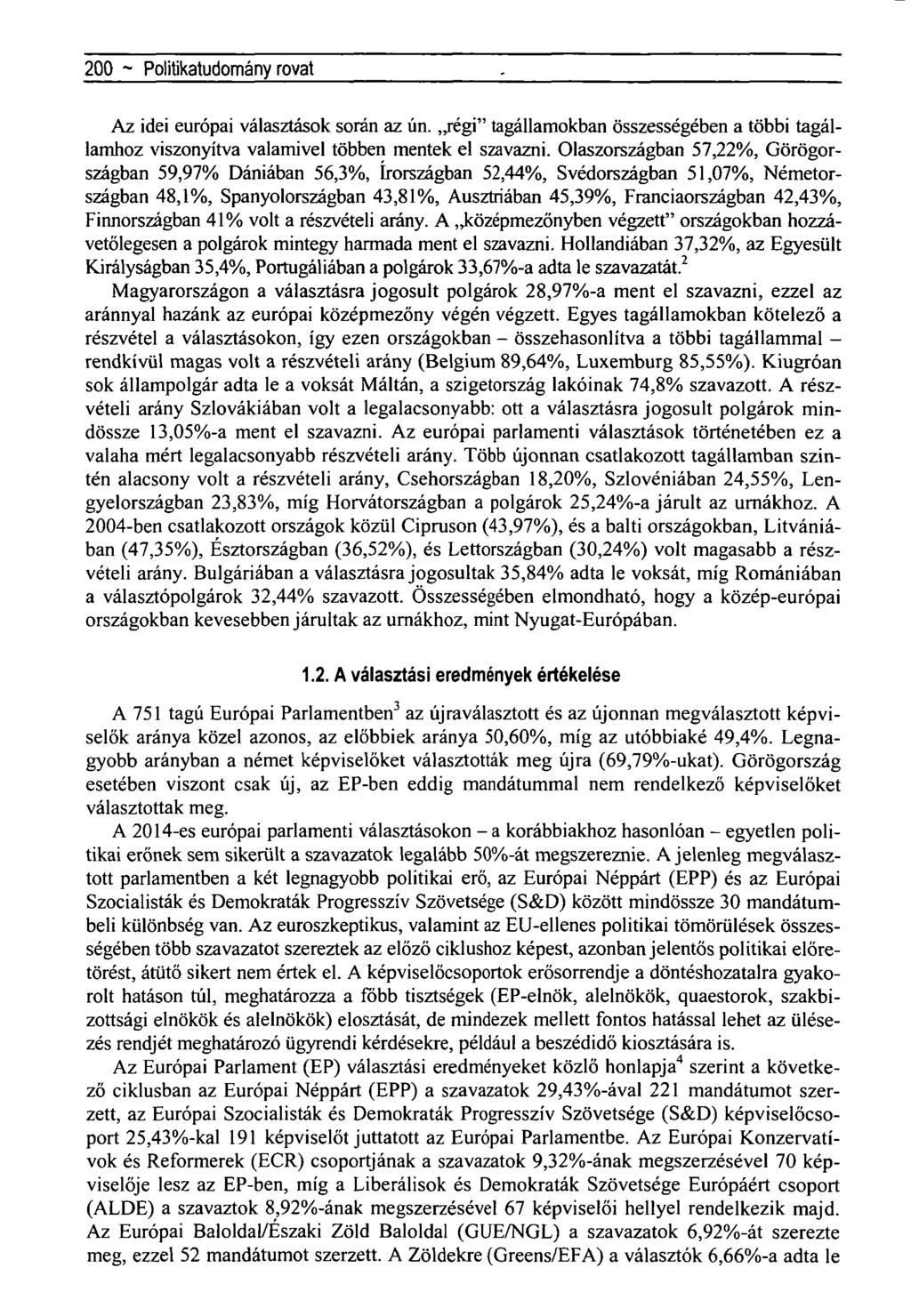 200 ~ Újragondoltnegyedszázad-aHorthy-korszak- rovat Az idei európai választások során az ún. régi" tagállamokban összességében a többi tagállamhoz viszonyítva valamivel többen mentek el szavazni.