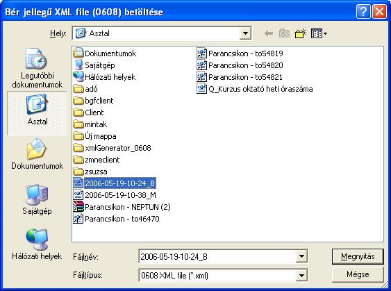 Válasszuk ki a bérrendszer által előállított XML-t, majd nyomjuk meg a Megnyitás gombot.
