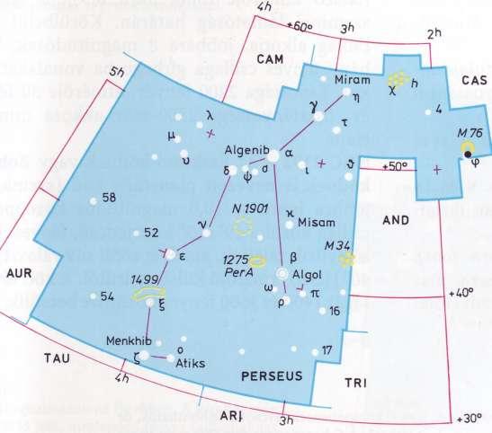 A Perseus csillagkép csillagai az asztrológiában Algenib: (alkar) Per a kb. 50 o -os, nagy deklinációja miatt nem találtam asztrológiai gyűjteményekben. m 1.