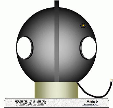 ábra: A TeraLED mérőrendszer 30 cm átmérőjű integráló gömbjének fizikai elrendezése Ha a CIE 127:2007-es dokumentumban leírt szigorú helyettesítéses mérést végzünk, akkor a detektor+gömb rendszer