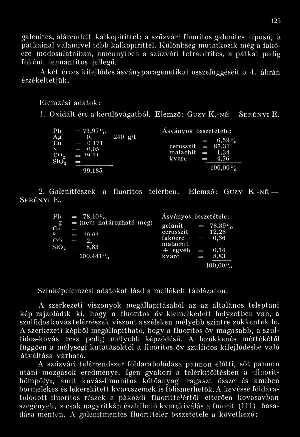 ábrán érzékeltetjük. 125 Elemzési adatok: 1. Oxidált érc a kerülővágatból. Elemző: Guzy K.-n é Serényi E.