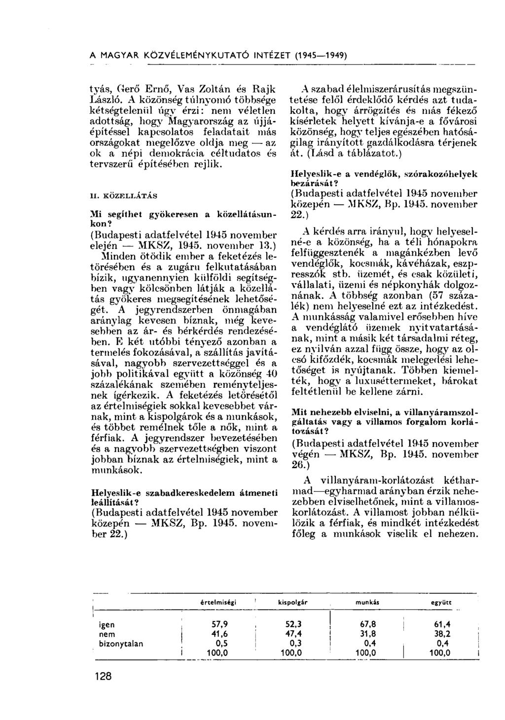 A MAGYAR KÖZVÉLEMÉNYKUTATÓ INTÉZET (1945 1949) tyás, Gerő Ernő, Vas Zoltán és Rajk László.