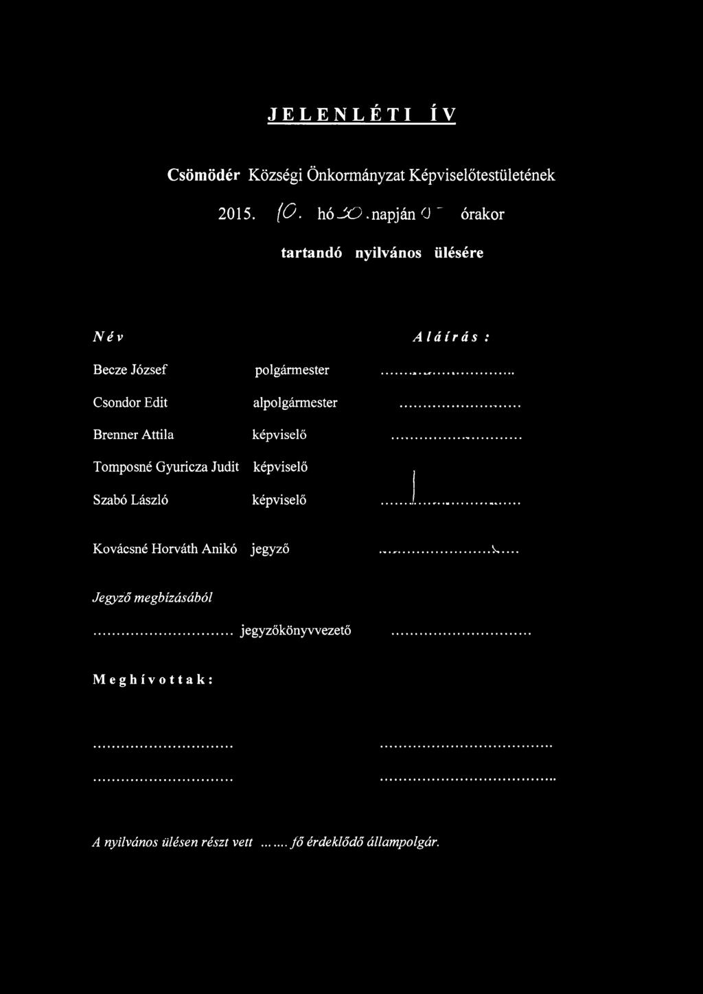 Tomposné Gyuricza Judit Szabó László polgármester alpolgármester képviselő képviselő képviselő Kovácsné