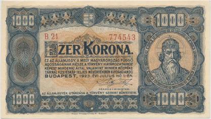 1920. 5000 Korona with red serial number C:F nice