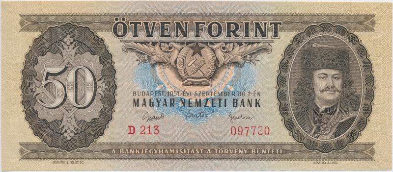 50 Forint C:XF slightly folded, nice paperadamo F18 30094. 30095. 30096.