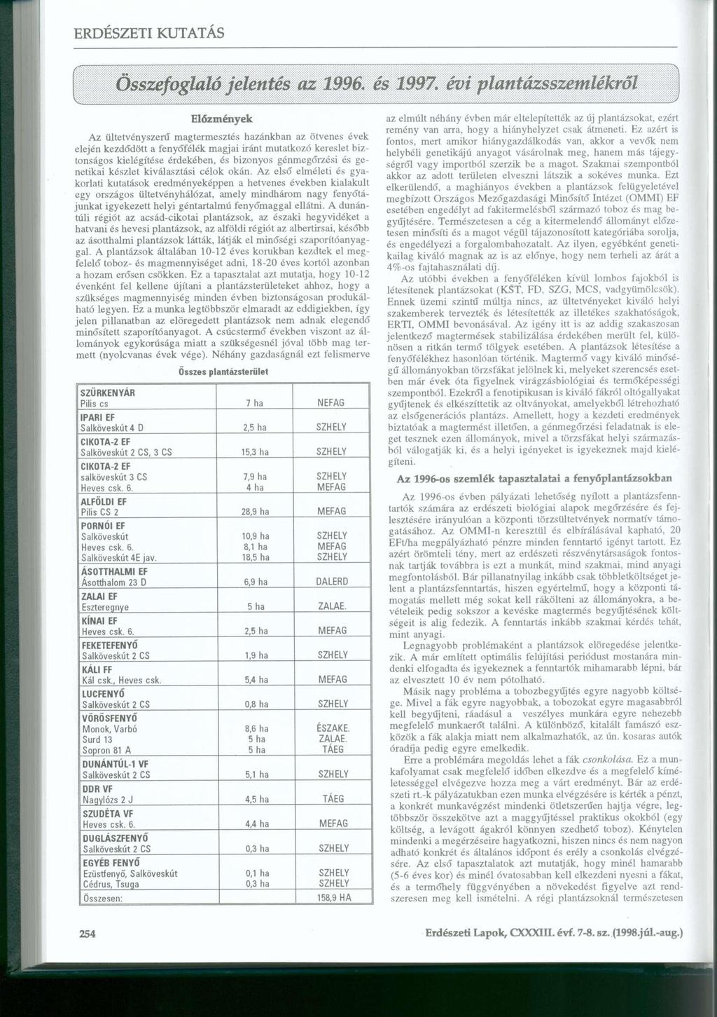 Összefoglaló jelentés az 1996. és 1997.