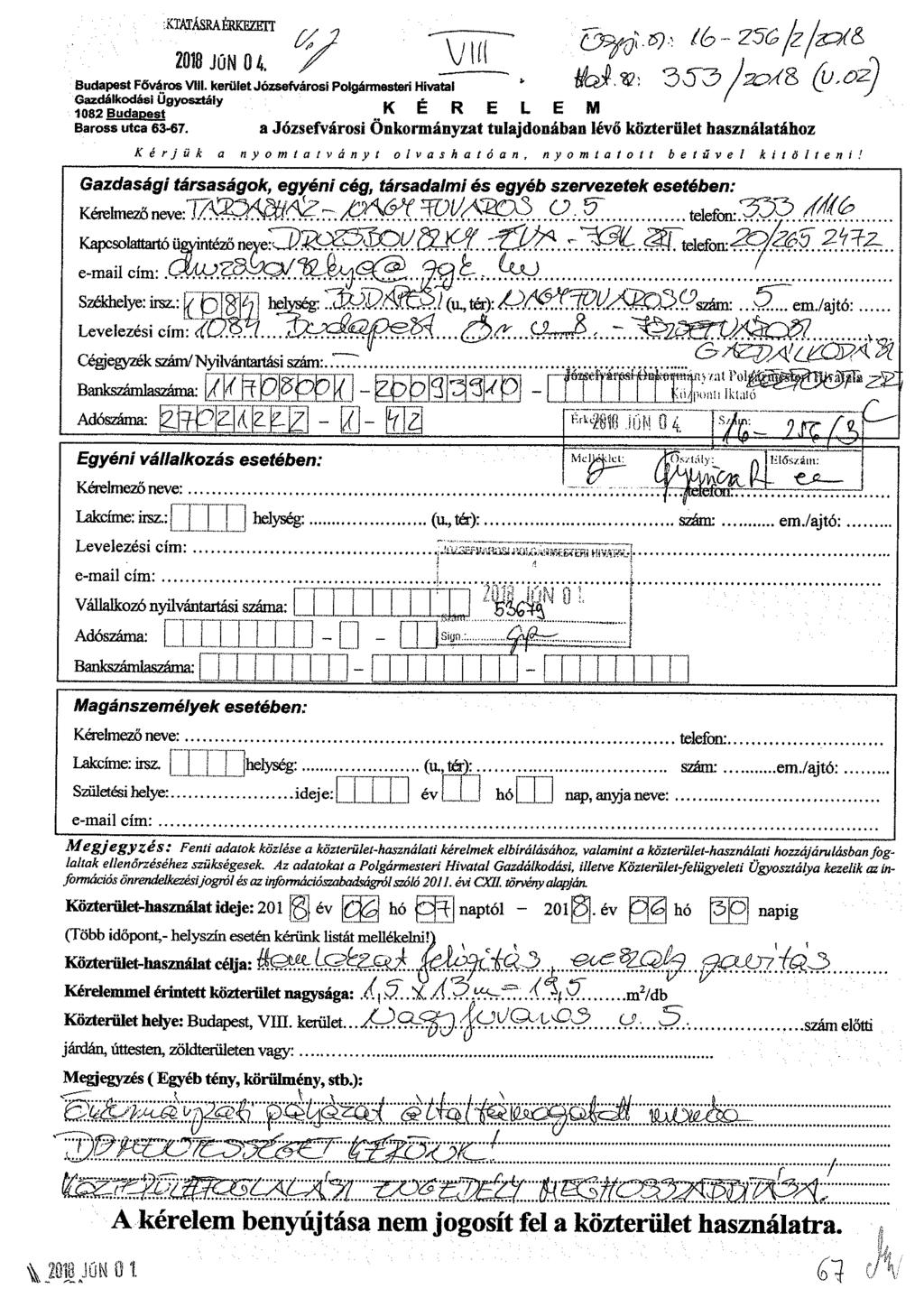 : OTÁSRAÉRKEZEET JÚN 04 Oí V/Ifi Budapest Főváros VIII. kerület Józsefvárosi Polgármesteri Hivatal.V: (u.