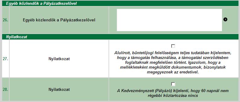 A nyilatkozat büntetőjogi felelősségünk teljes tudatában történik, ezért a nyilatkozat űrlapon újra ellenőrizzük le az összes számadatot és üzenetet.