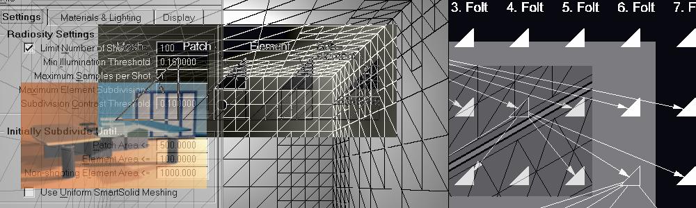 1 6.6 fejezet. Radiosity árnyalás A radiosity árnyalás működtetése a Render ikonparanccsal megnyitott Render eszközbeállító párbeszédablakból történik.