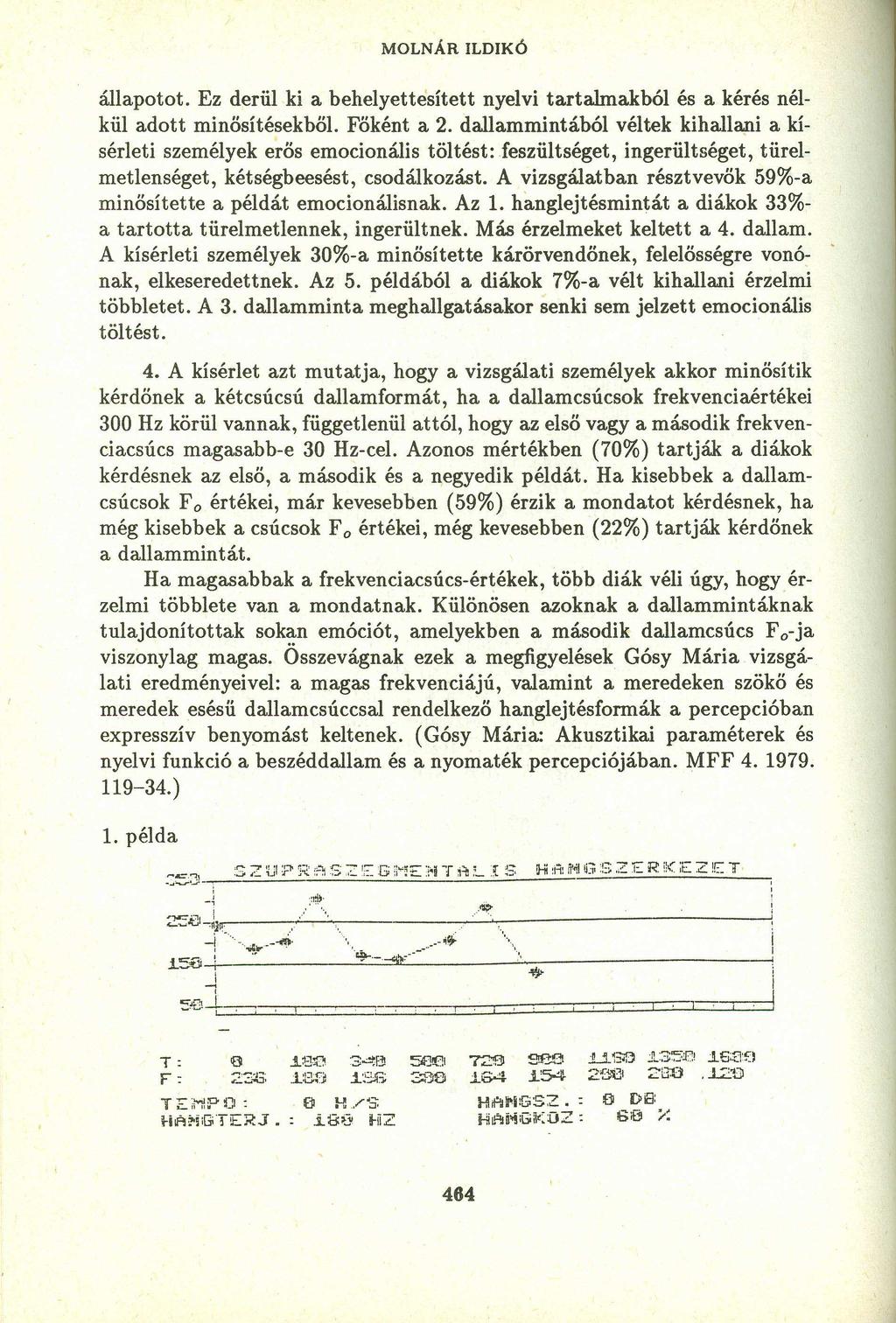 MOLNÁR ILDIKÓ állapotot. Ez derül ki a behelyettesített nyelvi tartalmakból és a kérés nélkül adott minősítésekből. Főként a 2.