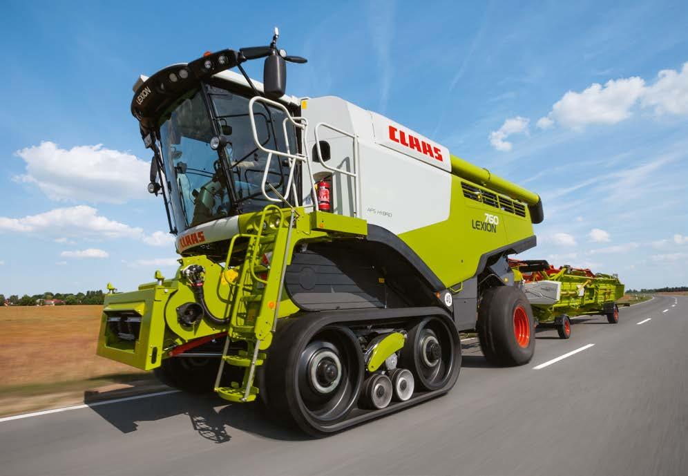 Új Közúton gyorsabban TERRA TRAC Kombájnok között a leggyorsabb LEXION 760 / 750 Az új generációs TERRA TRAC: az Ön LEXION-ja vonuláskor gyorsabb, mint bármely más kombájn mindezt nagy biztonsággal,