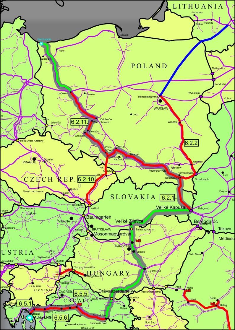 MAGYARORSZÁGOT ÉRINTŐ RÉGIÓS PROJEKTEK ÁTTEKINTÉSE PROJEKT ÚTVONAL PROJEKT LEÍRÁS Régiónkat az alábbi 2 PCI projekt csoport érinti: Priority Corridor North-South Gas Interconnections in Central
